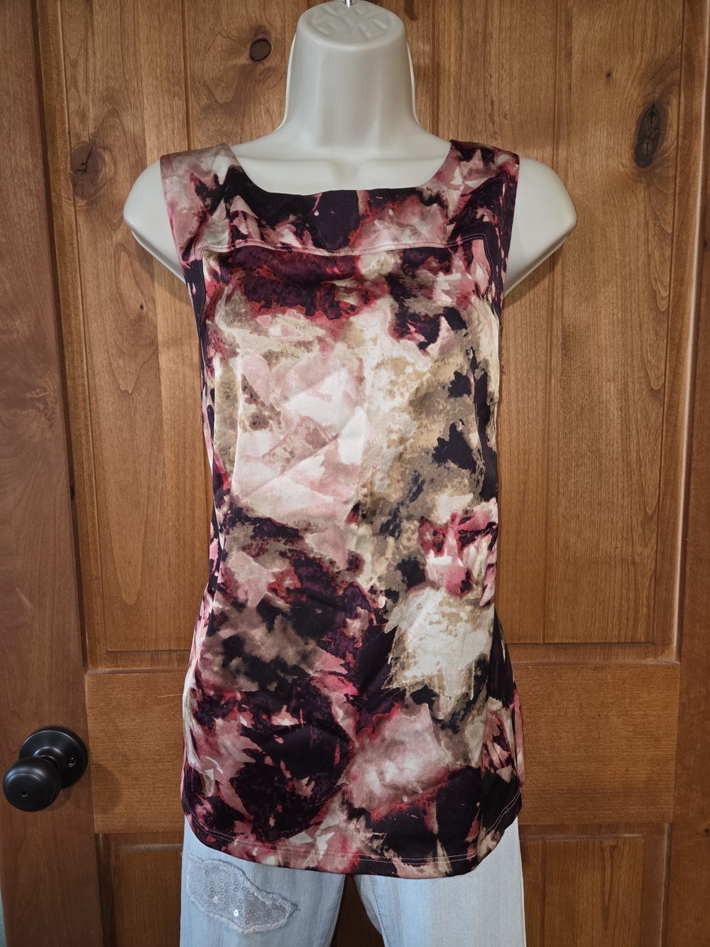 Ann Taylor Abstract Watercolor Tank Top -‎ Pink, Black, Cream